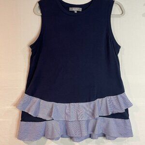 Marled Womens Blue Sleeveless Knit Contrast Ruffle Hem Tank Top Size M